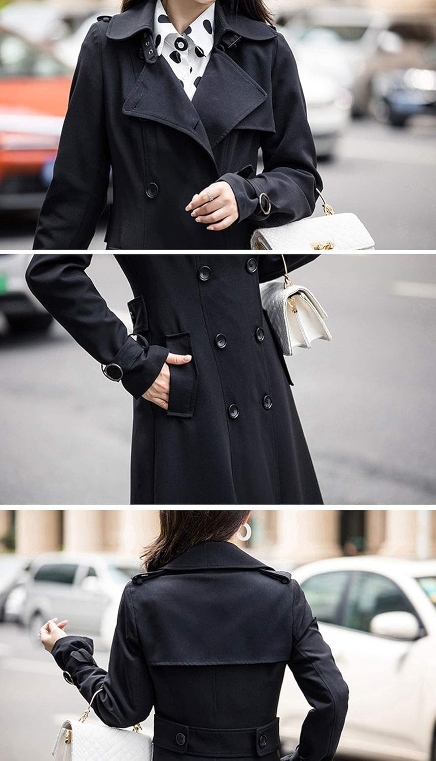 Women'S Double Breasted Duster Trench Coat Slim Full Length Maxi Long Overcoat