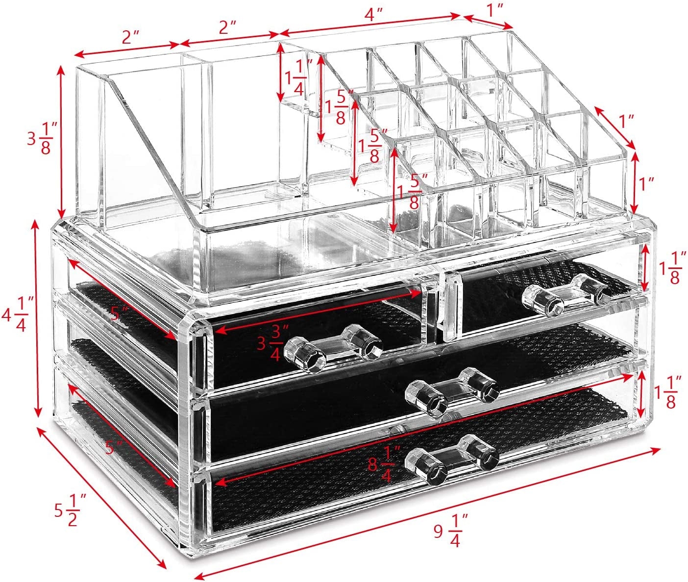 Acrylic Makeup Organizer with 4 Drawers and Removable Top Lipstick Holders, Ideal for Make-Up or Accessories,Enhance Your Vanity or Bathroom with Clear Design for Quick Visibility