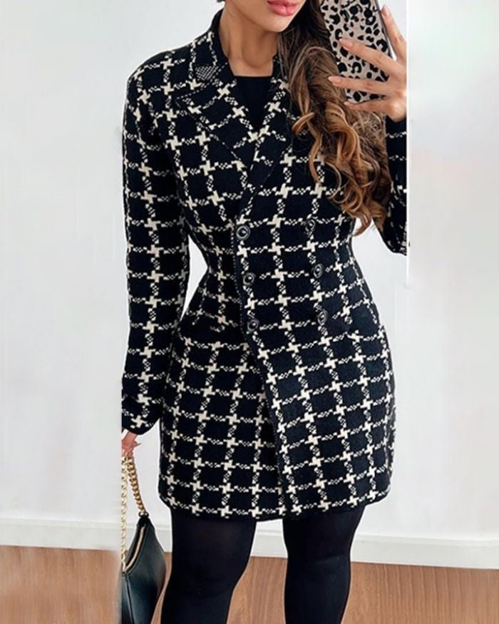 Long-Sleeved Double-Breasted Printed Coat