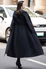 Women'S Double Breasted Duster Trench Coat Slim Full Length Maxi Long Overcoat