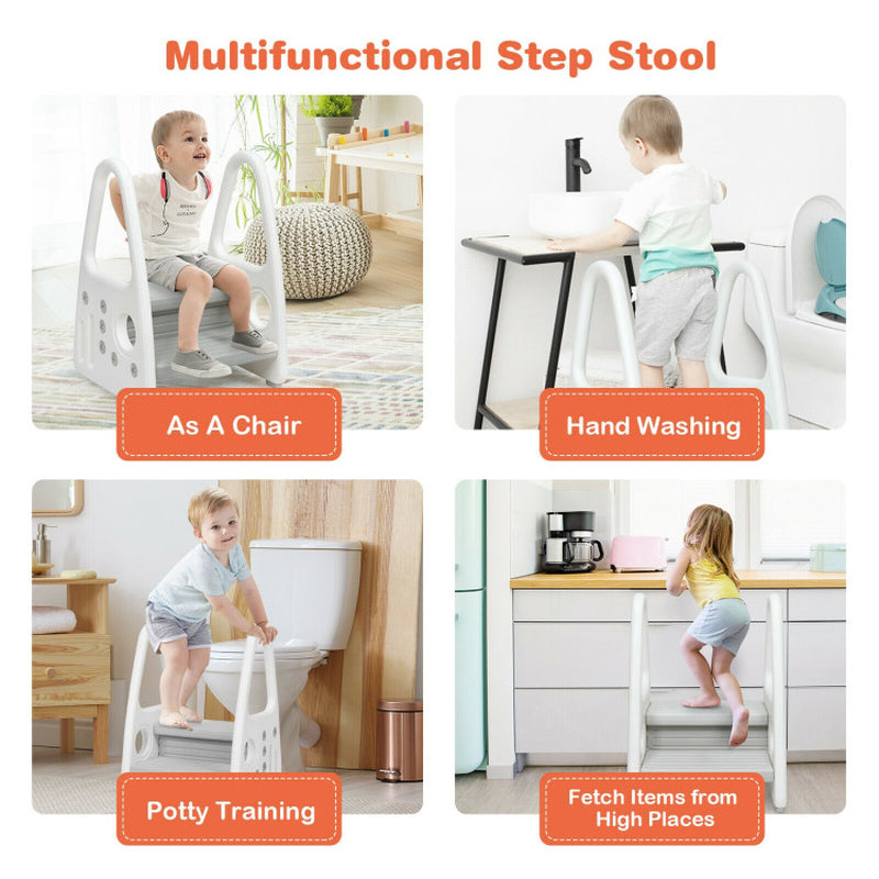 Kids Step Stool Learning Helper with Armrest for Kitchen Toilet Potty Training