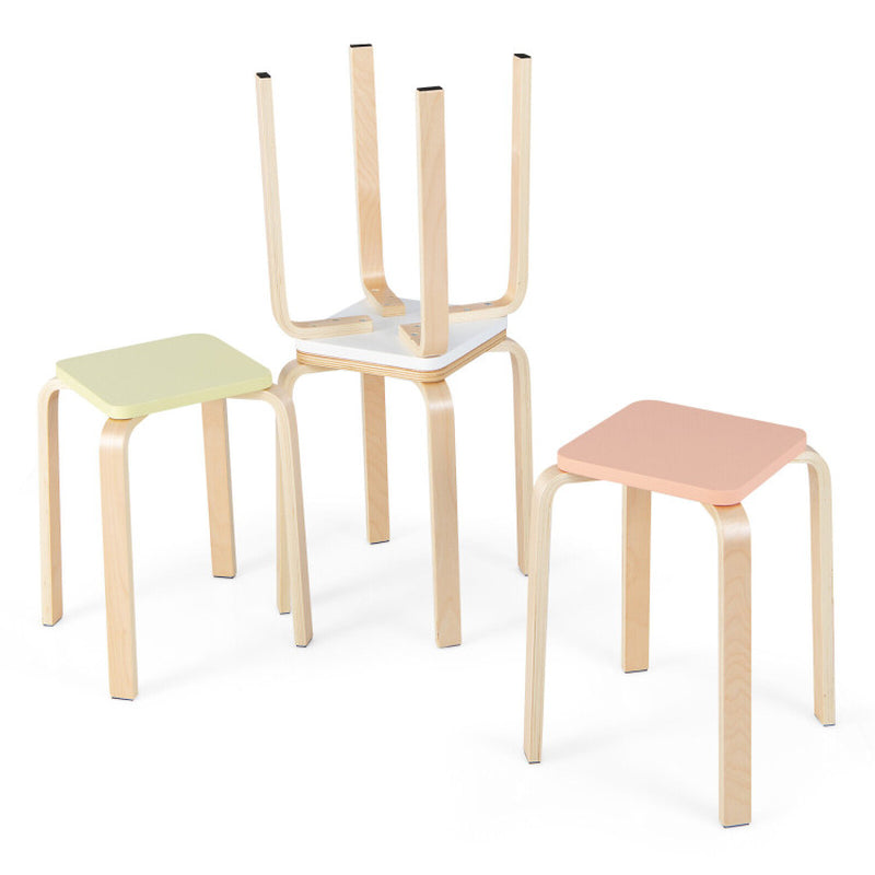 Stackable Stools Set of 4 with Square Top and Rounded Corners