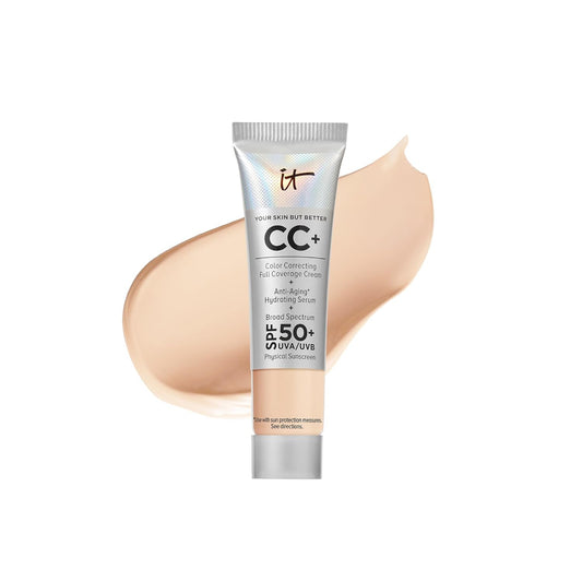 Your Skin but Better CC+ Cream Travel Size - Color Correcting Cream, Full-Coverage Foundation, Hydrating Serum & SPF 50+ Sunscreen - Natural Finish - 0.4 Fl Oz