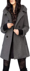 Women'S Warm Double Breasted Wool Pea Coat Trench Coat Jacket with Hood