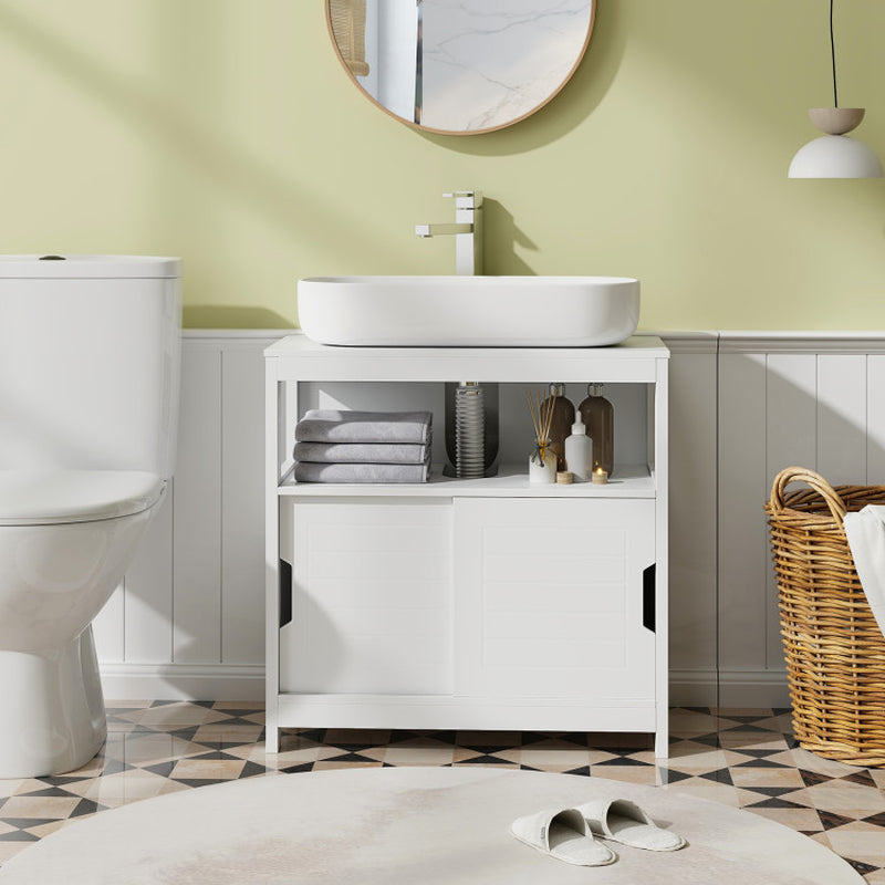 Pedestal Sink Storage Cabinet with 2 Sliding Doors and U-Shaped Cut-Out