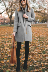 Womens Long Coat Classic Open Front Zip up Casual Winter Wool Blend over Pea Coats Long Jackets