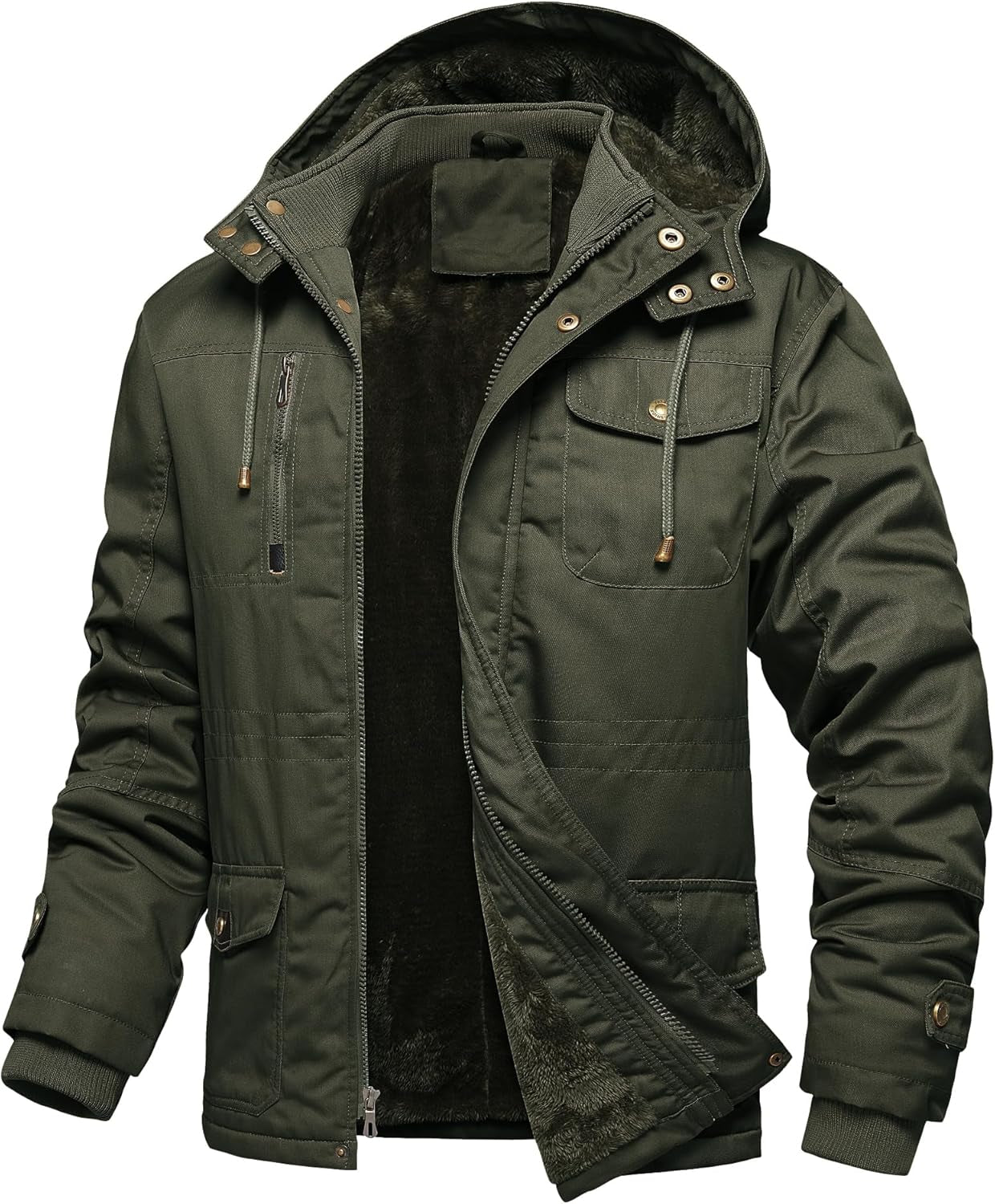 Men'S Thick Winter Jackets Fleece Lined Thick Jackets Hood Work Jackets Coat Cotton Military with Cargo Pockets