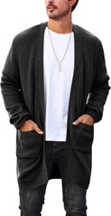 Mens Cardigan Sweater Casual Cable Knit V Neck Open Front Ribbed Long Winter Sweaters