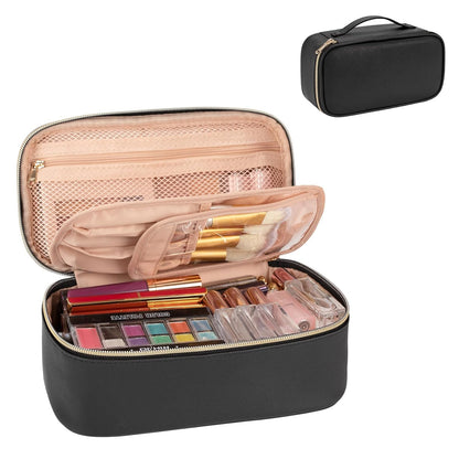 Small Cosmetic Bag,Portable Cute Travel Makeup Bag for Women and Girls Makeup Brush Organizer Cosmetics Pouch Bags-Black