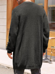 Mens Cardigan Sweater Casual Cable Knit V Neck Open Front Ribbed Long Winter Sweaters