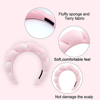 Spa Sponge Headband for Washing Face, Skincare Headbands for Makeup Removal, Shower, Hair Accessories, Terry Cloth Headbands for Women(Pink)