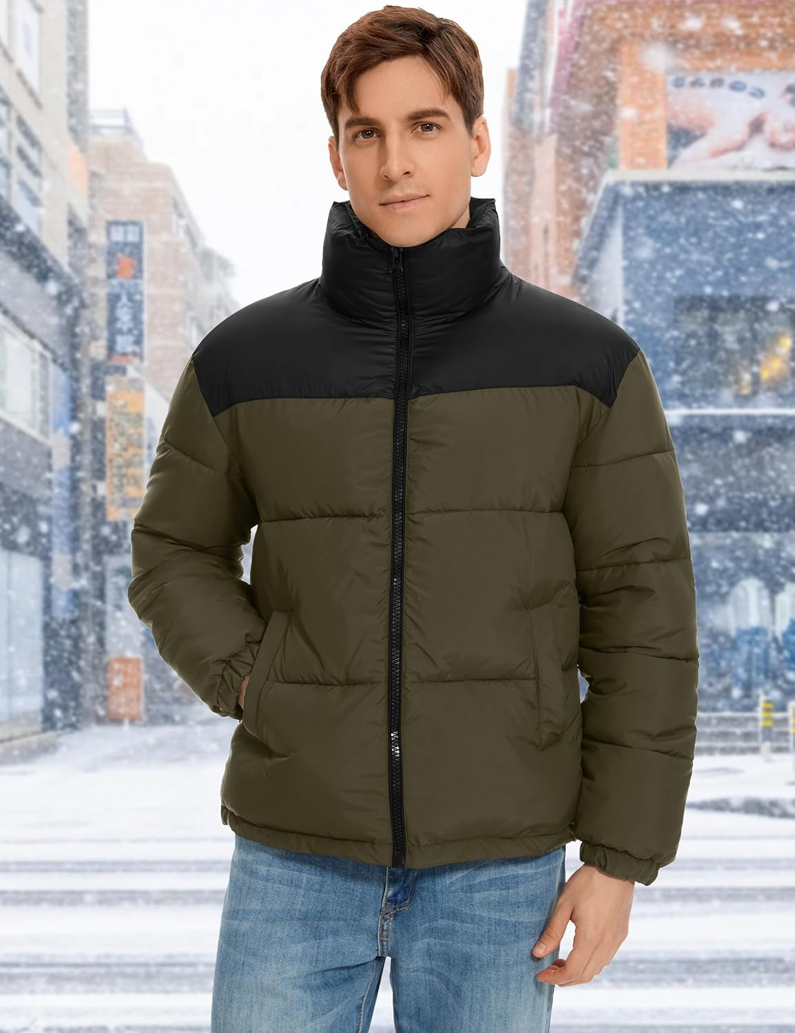 Men Puffer Jacket Winter Coats Water Resistant Long Sleeve Zip up Lightweight Quilted down Jackets