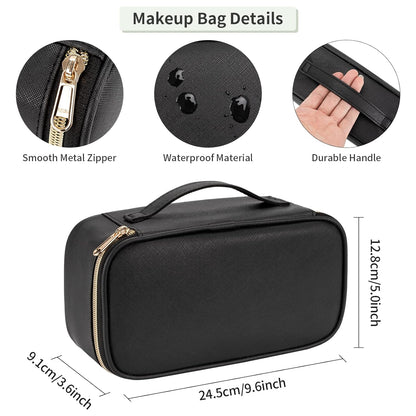 Small Cosmetic Bag,Portable Cute Travel Makeup Bag for Women and Girls Makeup Brush Organizer Cosmetics Pouch Bags-Black