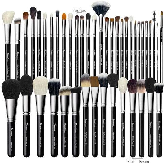 Makeup Artist MUST HAVES 42Pcs Makeup Brushes Set with Real Natural Goat Hair by  (42Pcs Matte Pearl Black)