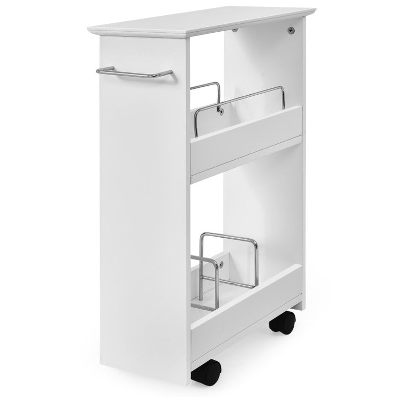 Slim Rolling 3-Tier Bathroom Mobile Shelving Cabinet Wih Handle