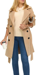 Trench Coat Women – Double-Breasted Long Winter Wool Coat for Women