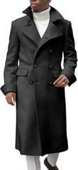 Men'S Notch Lapel Double Breasted Long Trench Coat Casual Cotton Blend Peacoat