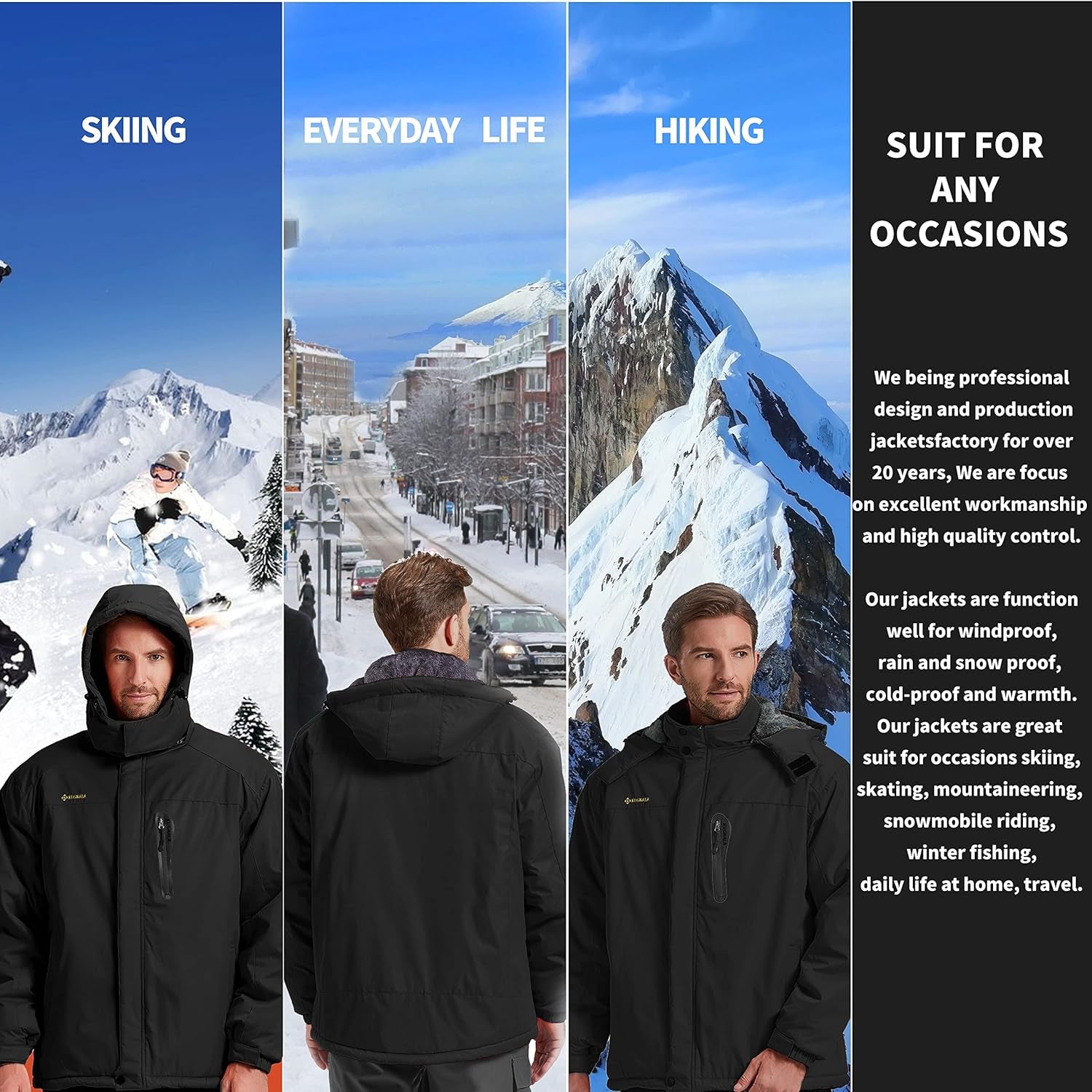 Men'S Winter Skiing Jacket Waterproof Warm Snow Fleece Liningcoat Mountain Hooded Windproof Rain Jacket S-5XL