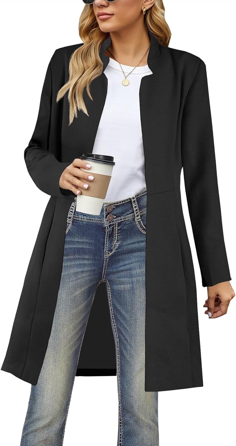 Womens Wool Blend Long Pea Coats Jackets Slim Fit Open Front Outerwear Casual Winter Overcoats