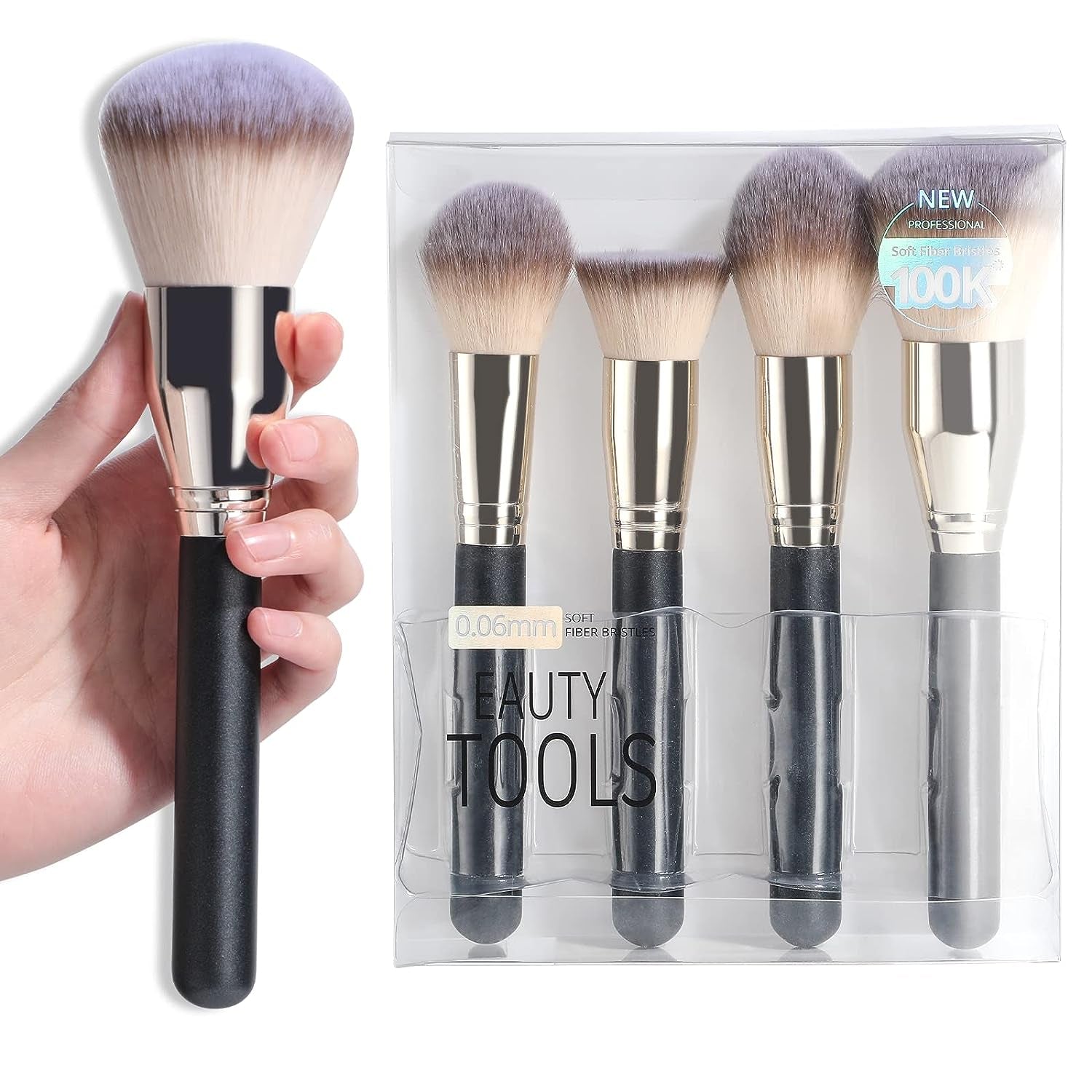 Makeup Brush Set 4 Pcs Premium Foundation Synthetic Powder Concealers Makeup Brushes Big Cosmetic Brushes…