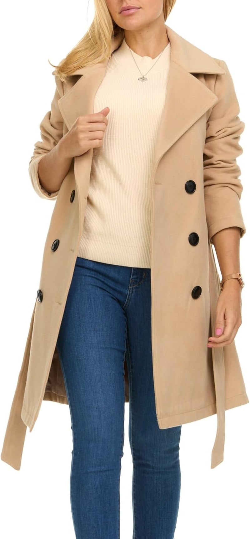 Trench Coat Women – Double-Breasted Long Winter Wool Coat for Women