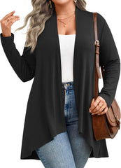 Womens 2024 plus Size Cardigan Open Front Lightweight Comfort Long Sleeve Draped Cover up XL-6XL