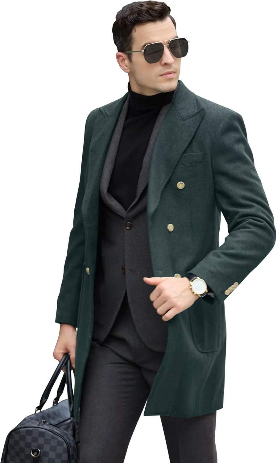 Men Trench Coat Classic Warm Peak Lapel Peacoat Mens Double Breasted Business Long Winter Mens Overcoat with Pockets