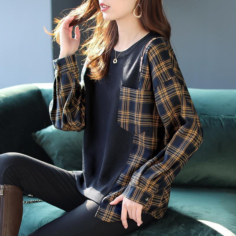 Plaid Stitching Knitwear