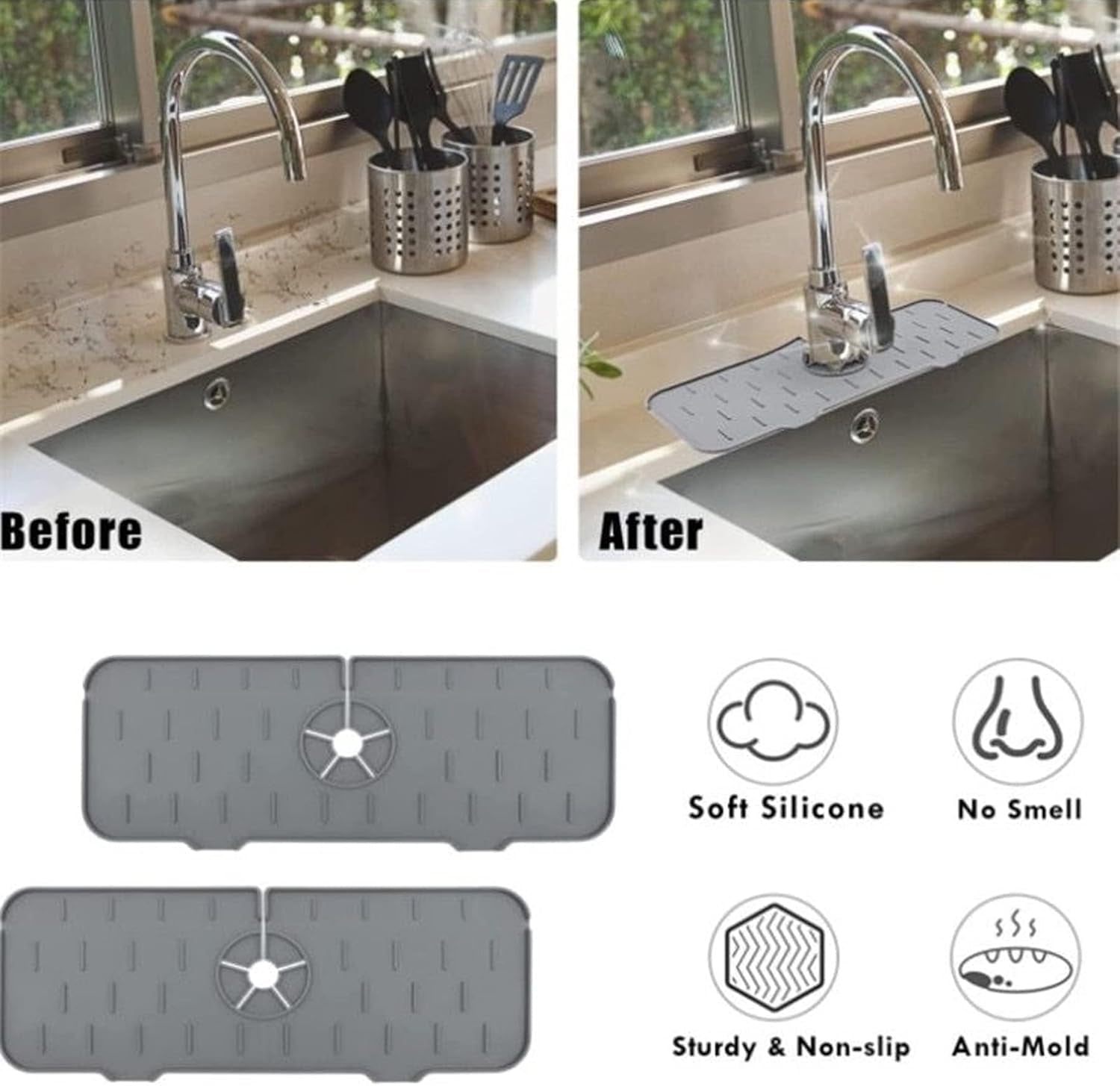 Kitchen Bathroom Silicon Sink Splash Drying Mat, Faucet Drip Protector, Commonly Used Sink Accessories in Bars, Rvs, Kitchens, Bathrooms and Farmhouses.