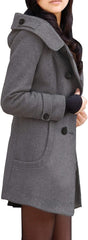 Women'S Warm Double Breasted Wool Pea Coat Trench Coat Jacket with Hood