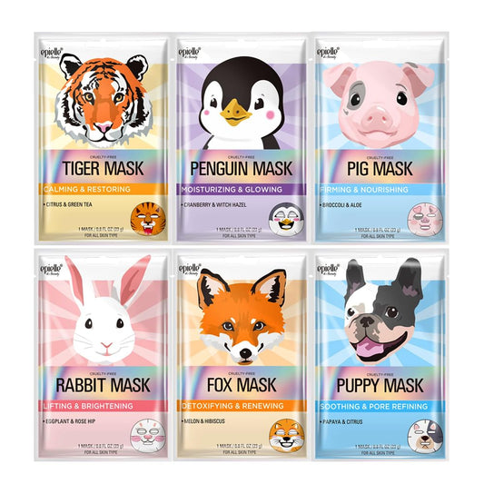 Animal Character Sheet Masks | Korean Spa Masks for All Skin Types | Spa Gifts, Kids' Birthday Party, Girls' Night, Skincare Party | Assorted 6 Pack | Korean Skincare