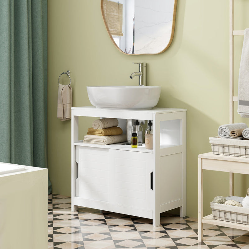 Pedestal Sink Storage Cabinet with 2 Sliding Doors and U-Shaped Cut-Out