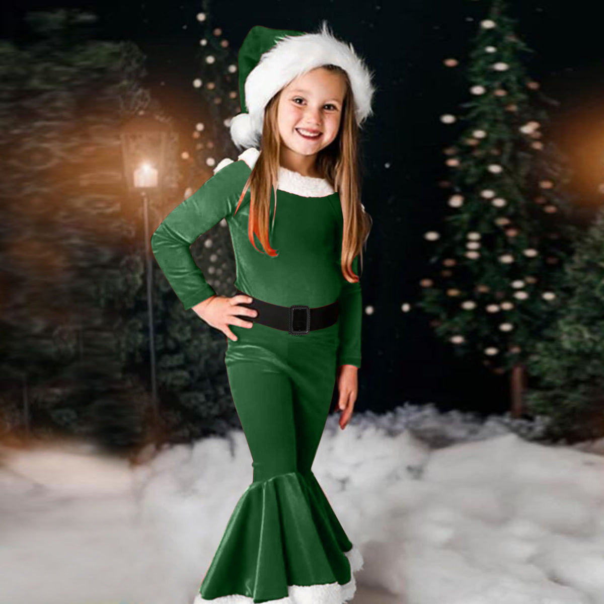 Christmas Long-Sleeved Flared Dress