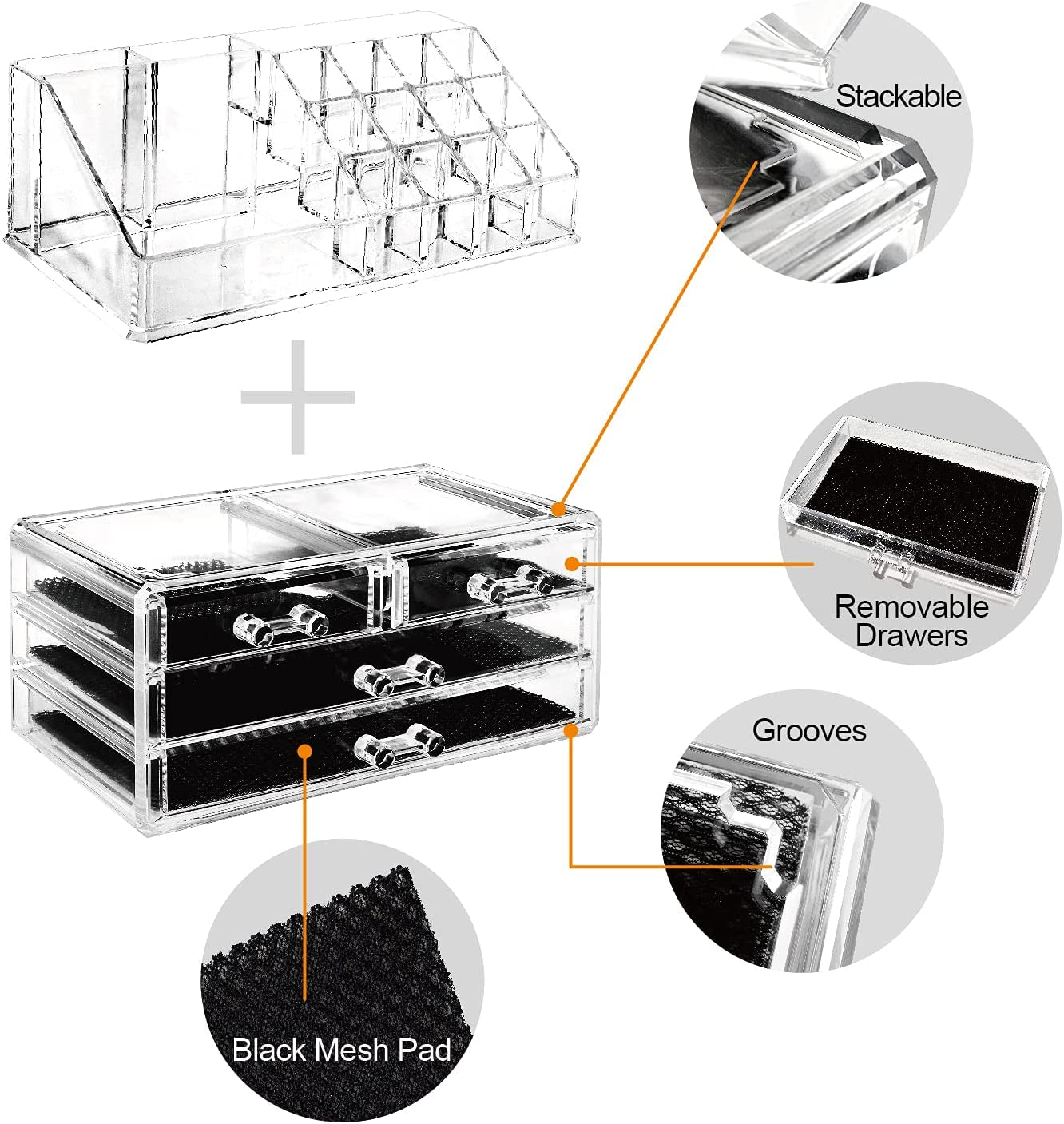 Acrylic Makeup Organizer with 4 Drawers and Removable Top Lipstick Holders, Ideal for Make-Up or Accessories,Enhance Your Vanity or Bathroom with Clear Design for Quick Visibility