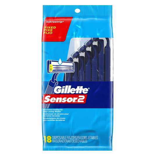 Sensor2 Disposable Razors for Men, Water Activated Lubrastrip to Help Avoid Skin Irritation, 18 Count