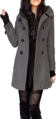 Women'S Warm Double Breasted Wool Pea Coat Trench Coat Jacket with Hood