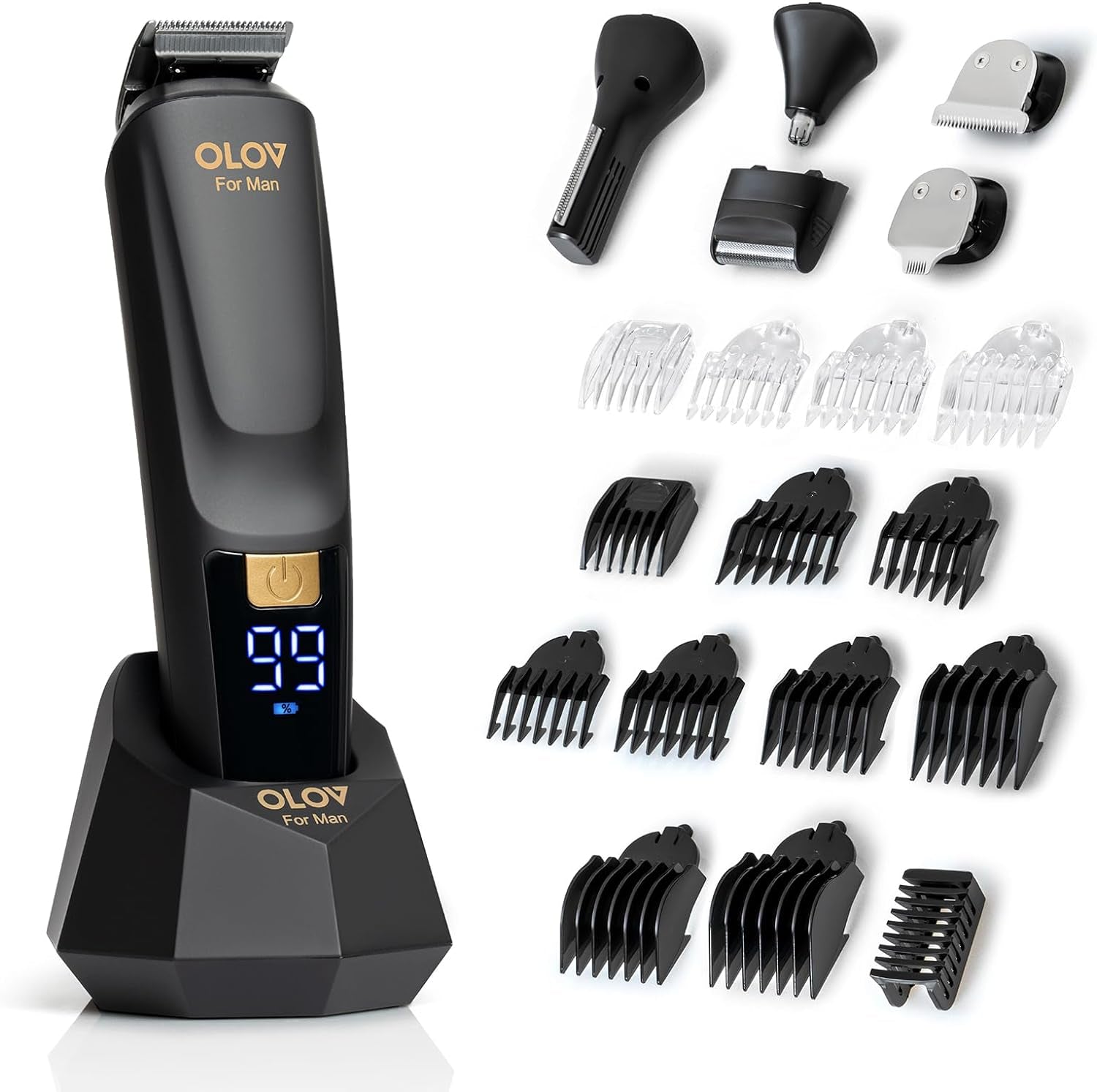 Beard Trimmer, 21 Piece All-In-One Mens Grooming Kit and Hair Clipper, Nose, Ear,Body and Face, Electric Razor with USB Recharge Dock