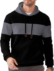 Men'S Casual Sweatshirts Hooded Long Sleeve Waffle Drawstring Color Block Sweaters with Pockets