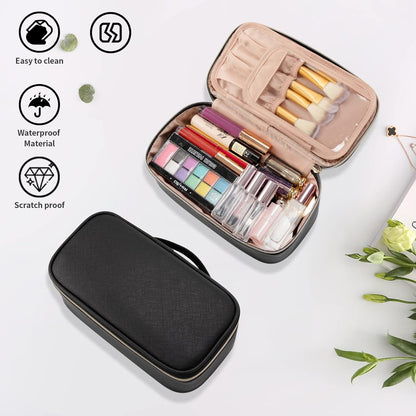 Small Cosmetic Bag,Portable Cute Travel Makeup Bag for Women and Girls Makeup Brush Organizer Cosmetics Pouch Bags-Black