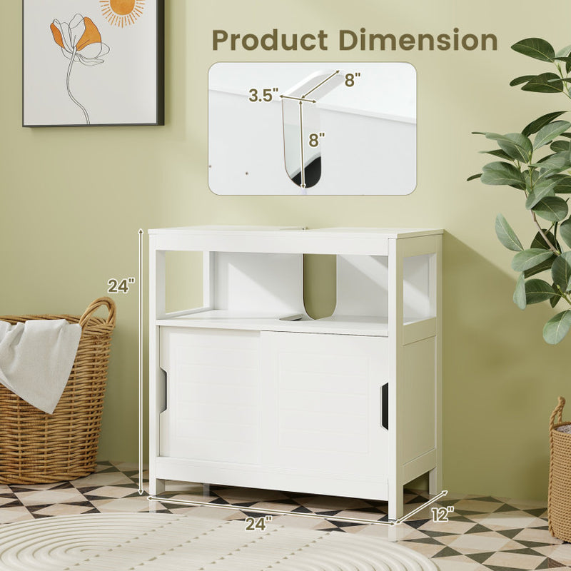 Pedestal Sink Storage Cabinet with 2 Sliding Doors and U-Shaped Cut-Out