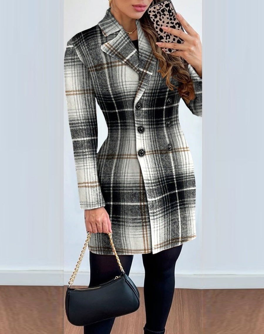 Long-Sleeved Double-Breasted Printed Coat