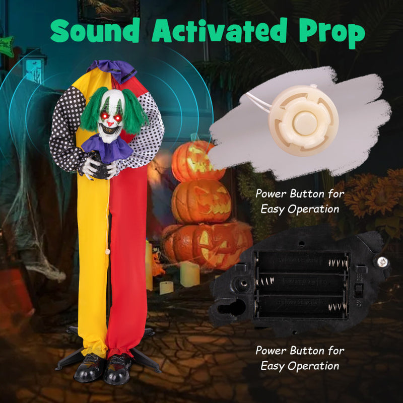 4.5FT Grins Animatronic Clown with Pre-Recorded Phrases and LED Eyes