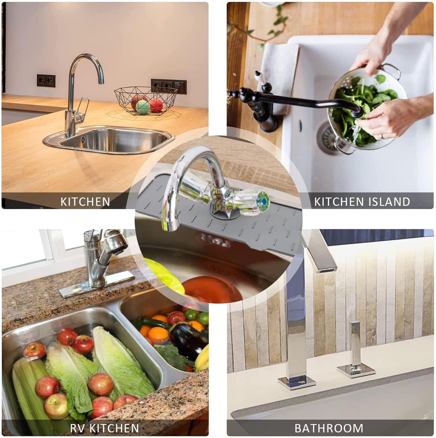 Kitchen Bathroom Silicon Sink Splash Drying Mat, Faucet Drip Protector, Commonly Used Sink Accessories in Bars, Rvs, Kitchens, Bathrooms and Farmhouses.