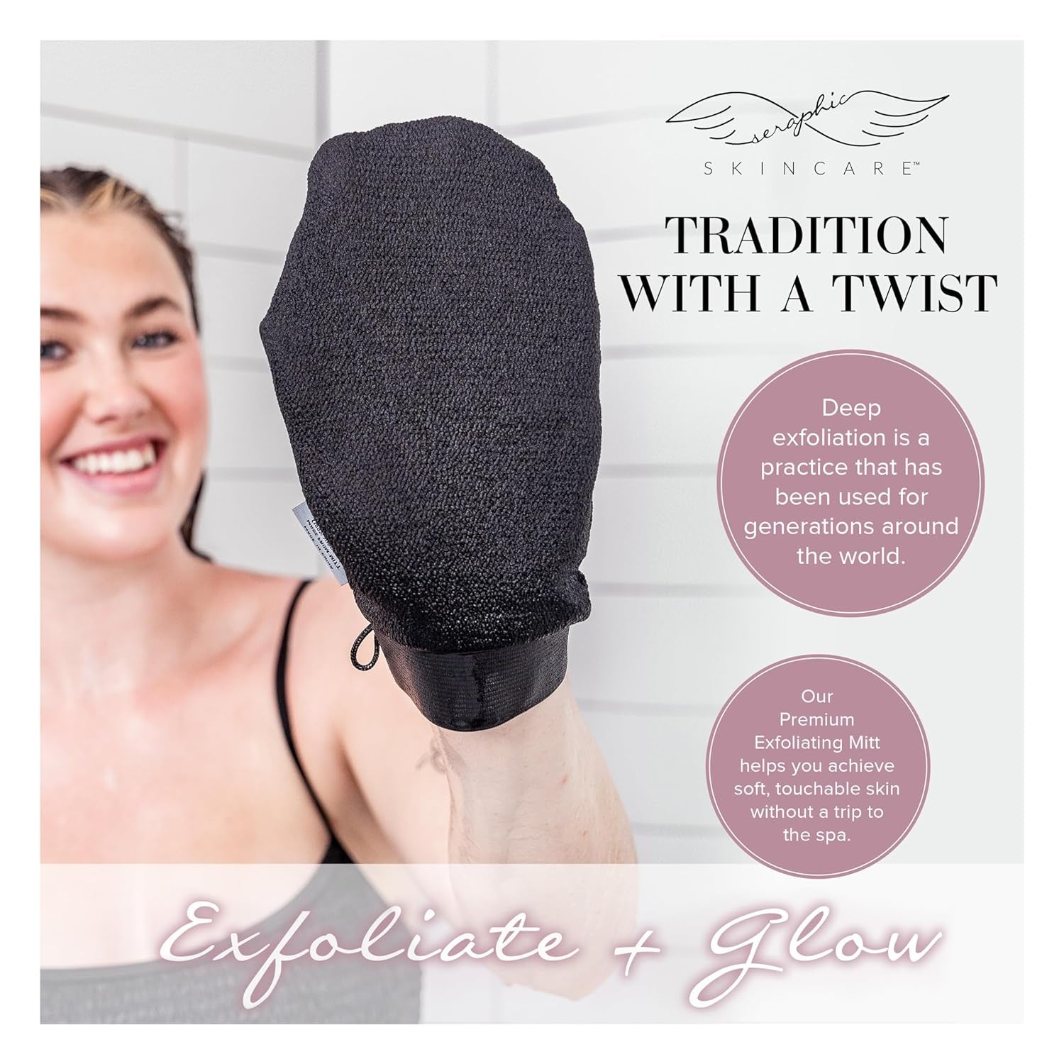 (Original) Premium Exfoliating Mitt for Body (1Pc) – 100% Vegan Viscose Traditional Body Scrub Glove Kessa Korean Washcloth – Body Exfoliator for Self-Tan Removal & Keratosis Pilaris