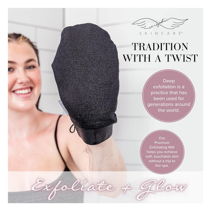 (Original) Premium Exfoliating Mitt for Body (1Pc) – 100% Vegan Viscose Traditional Body Scrub Glove Kessa Korean Washcloth – Body Exfoliator for Self-Tan Removal & Keratosis Pilaris