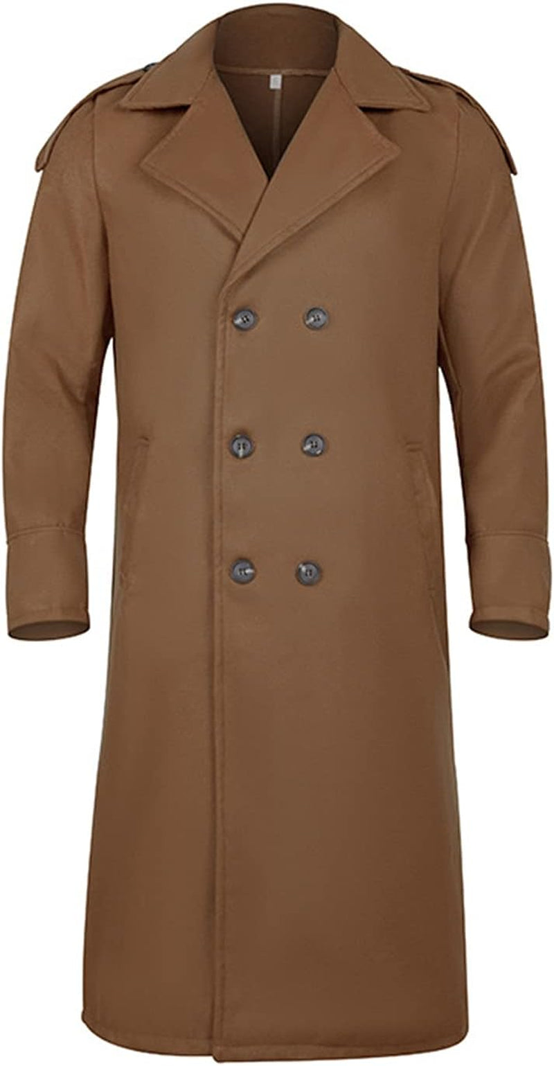 Men'S Oversized Notched Long Faux Wool Blend Trench Coat Single Breasted Knee Length Lapel Winter Jacket