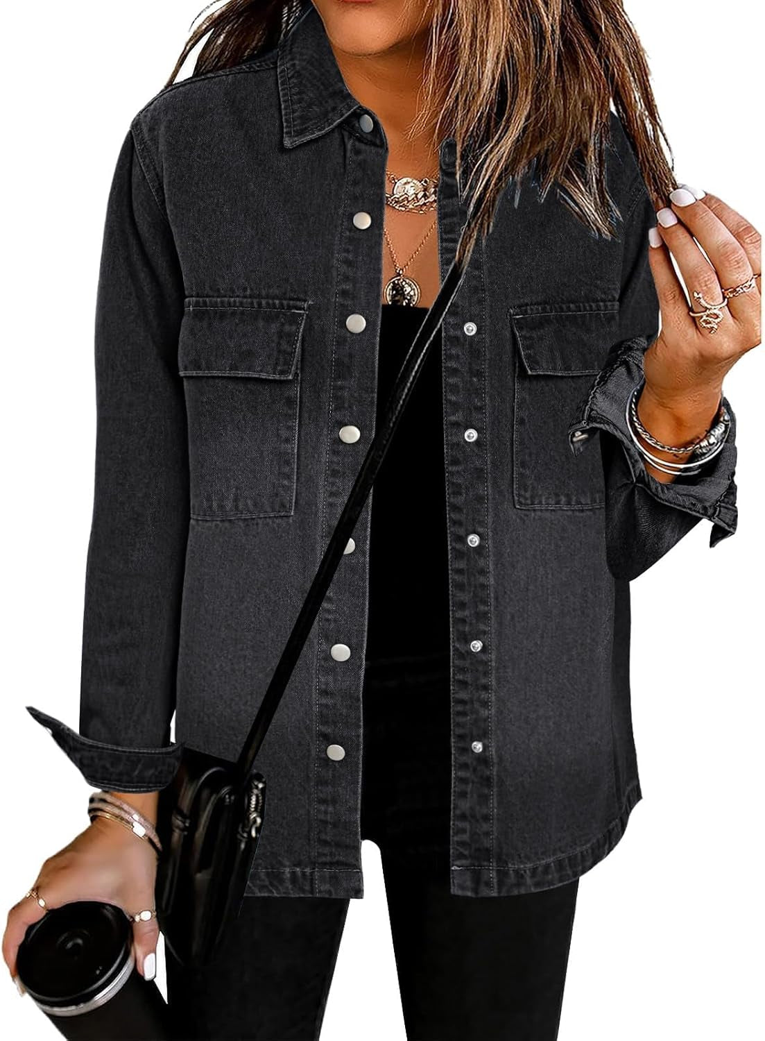 2024 Jean Jackets for Women Fashion Oversized Button down Denim Jacket Western Fall Shacket Jacket with Pockets