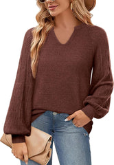 Womens Pullover Sweaters 2024 Casual Long Sleeve V Neck Loose Knit Tops