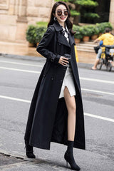 Women'S Double Breasted Duster Trench Coat Slim Full Length Maxi Long Overcoat