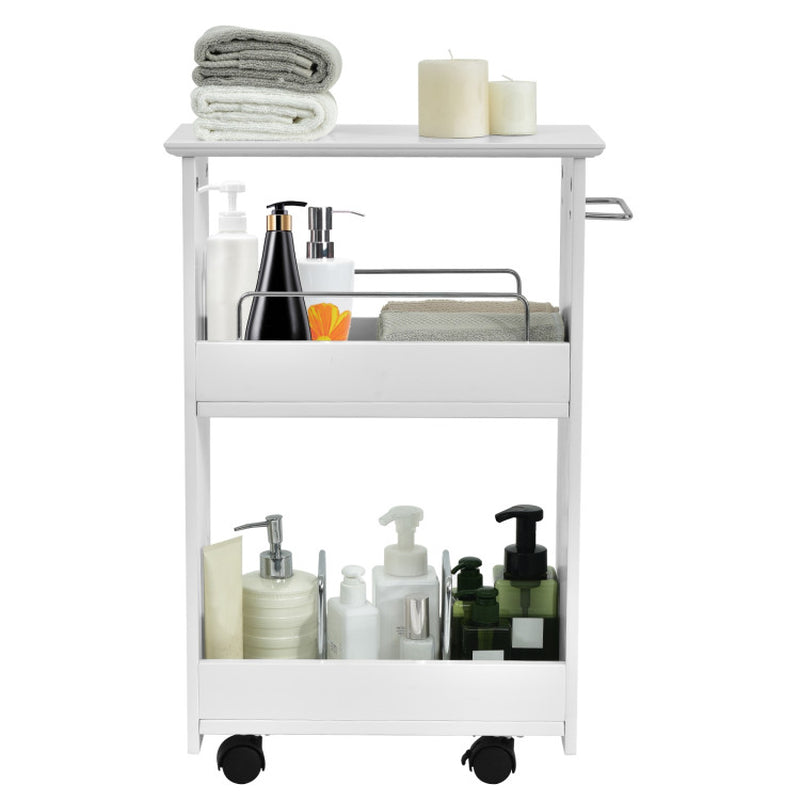 Slim Rolling 3-Tier Bathroom Mobile Shelving Cabinet Wih Handle